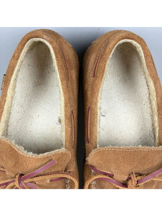 Vionic Dewey Moccasin Slippers Mens 10 Tan Brown Suede Slip On Casual Comfort